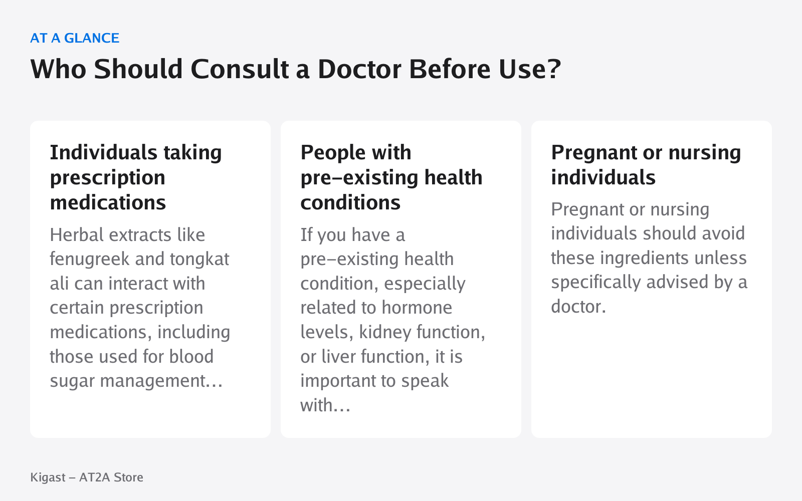 Infographic: Who Should Consult a Doctor Before Use?, covering Individuals taking prescription medications, People with pre-existing health conditions, Pregnant or nursing individuals