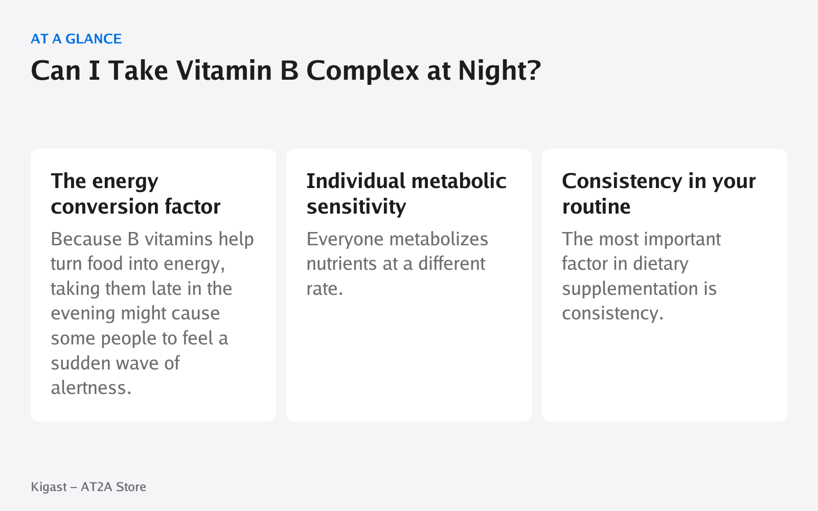 Infographic: Can I Take Vitamin B Complex at Night?, covering The energy conversion factor, Individual metabolic sensitivity, Consistency in your routine