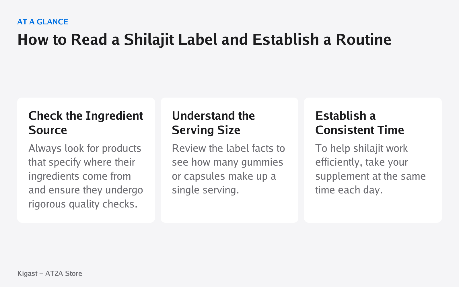 Infographic: How to Read a Shilajit Label and Establish a Routine, covering Check the Ingredient Source, Understand the Serving Size, Establish a Consistent Time